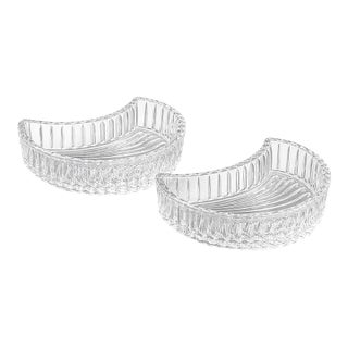 Vintage Art Deco Style Ribbed Crescent Crystal Dishes — Sculptural Cocktail Accent (Pair) For Sale