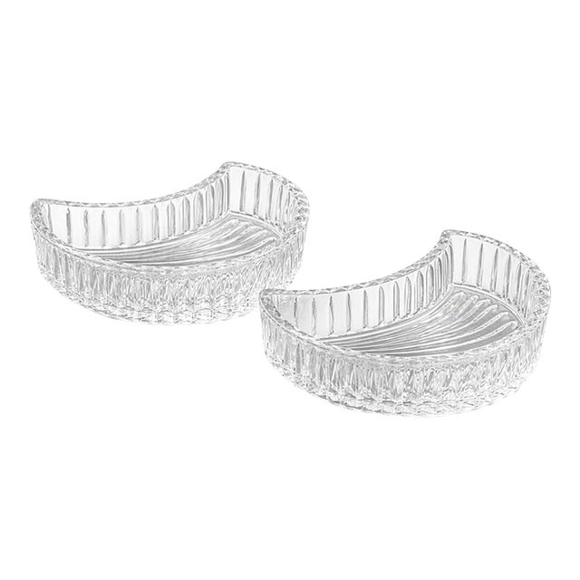 Vintage Art Deco Style Ribbed Crescent Crystal Dishes — Sculptural Cocktail Accent (Pair) For Sale