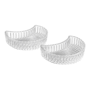 Vintage Art Deco Style Ribbed Crescent Crystal Dishes — Sculptural Cocktail Accent (Pair)