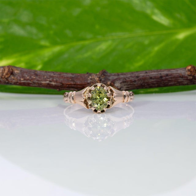 2020s Demantoid Garnet Estate Solitaire Ring: Solid 10k Gold, Oval 6x4mm Fine Jewelry, Size 4.25 For Sale - Image 5 of 8