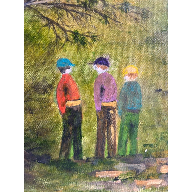 Figurative MCM Oil Painting of Central Park With Nyc Skyline For Sale - Image 3 of 3