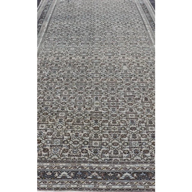 Gray Antique Persian Hamadan Gallery Rug With Allover Pattern in Cool Tone 8'0 X 16'10 For Sale - Image 8 of 17