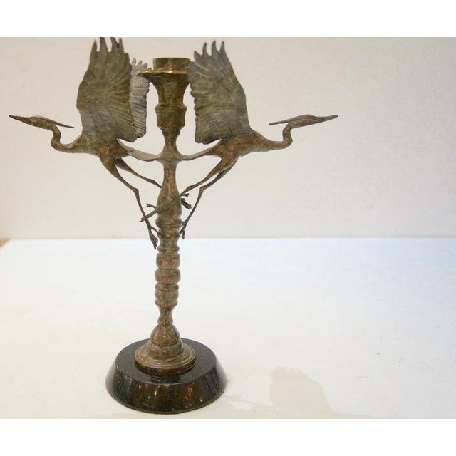 1990s Bronze Crane Candlesticks - a Pair For Sale - Image 5 of 13