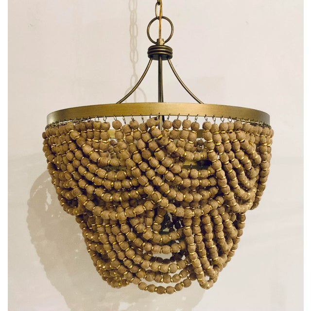 Currey & Co. Organic Modern Small Burlap Bead Chandelier Prototype For Sale In Atlanta - Image 6 of 6