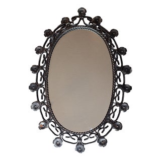 Vintage Rustic Oval Wall Mirror in Wrought Iron, 1970s For Sale