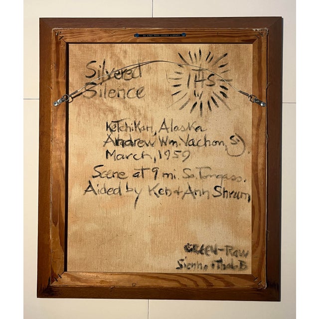 1950s 1959 Andrew William Vachon, s.j. Original Oil on Canvas Painting “Silvered Silence” – Ketchikan, Alaska For Sale - Image 5 of 6