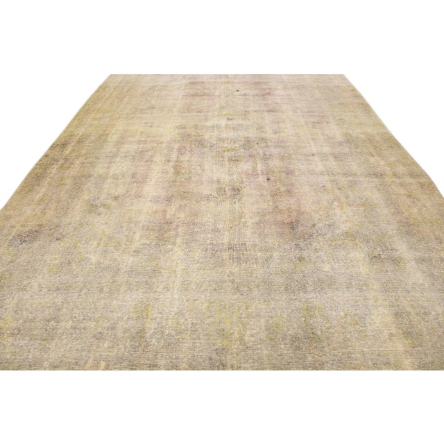 Traditional 1930s Vintage Distressed Handmade Beige Persian Wool Rug For Sale - Image 3 of 9