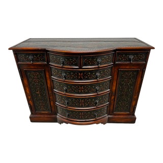 1970s Theodore Alexander Style Nail Head, Burl Wood & Mahogany Buffet Server Sideboard For Sale