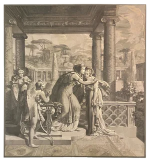 After Merry-Joseph Blondel & Louis Lafitte, The Reconciliation of Venus & Psyche, Grisaille Painting on Paper, 19th Century