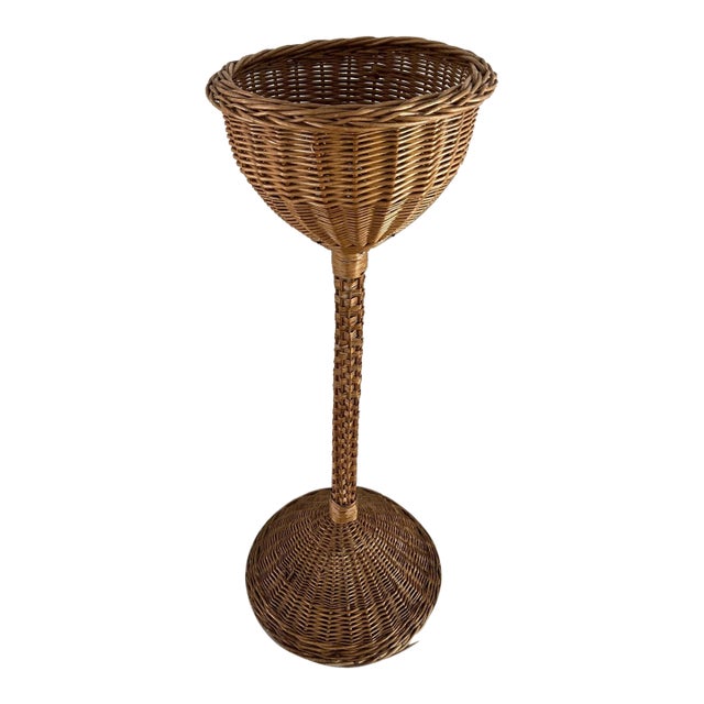 Mid-Century Wicker Plant Stand For Sale