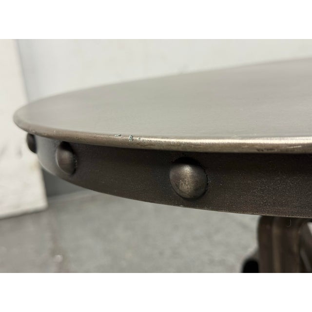 2000 - 2009 Arhaus Industrial Modern Round Metal Adjustable Weston Crank End Table For Sale - Image 5 of 12
