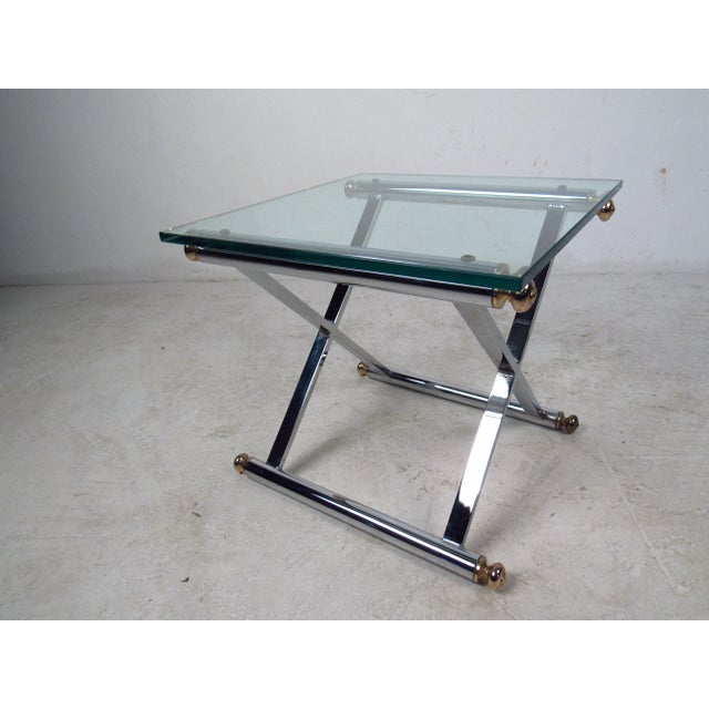 Metal Vintage Modern Chrome and Brass End Tables - a Pair For Sale - Image 7 of 13
