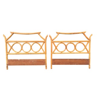 Vintage Pagoda Rattan Headboards - A Pair For Sale