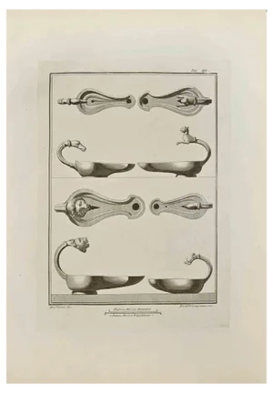 Ferdinando Campana, Oil Lamp with Heads of Animals, Etching, 18th Century