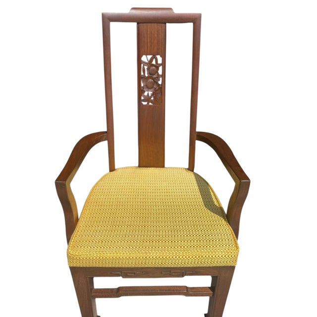 Mid-Century, Asian-Inspired Dinning Chairs With Carved Details For Sale - Image 4 of 11
