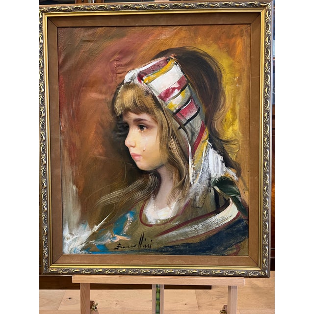 1970s Original Oil on Canvas “Portrait of a Weeping Girl” by S. Barcellini (Italian, B. 1926) For Sale In Dallas - Image 6 of 6