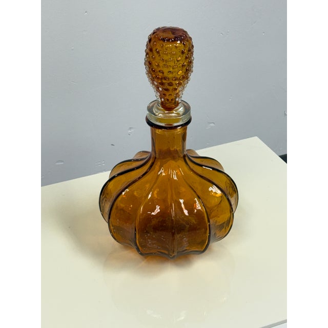 Diamond Star Amber Ribbed Glass Decanter, Vintage For Sale - Image 4 of 12