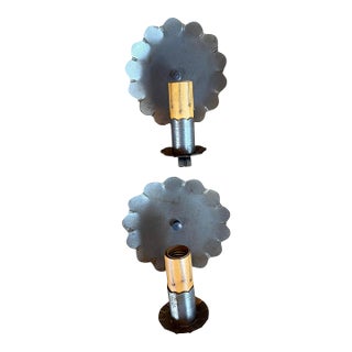 Circa 1920’s Pair of Silver Tin Scalloped Wall Sconces For Sale