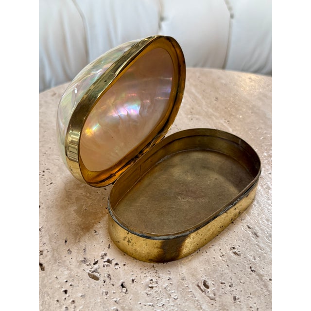 Shell Large Decorative Mother-of-Pearl and Brass Lidded Box, 1970s For Sale - Image 7 of 11