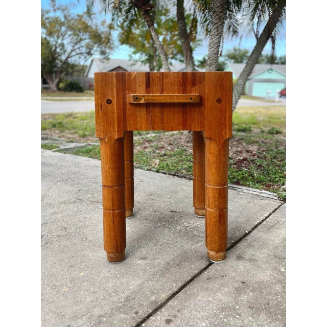 Mid-Century Modern Vintage Solid Butcher Block Island With Knife Display and Carved Detail For Sale - Image 3 of 12