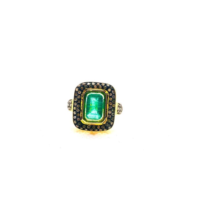 Gemstone Bochic “Capri” Vintage Natural Diamond & Emerald Vintage Retro Ring Set In 18K For Sale - Image 7 of 10