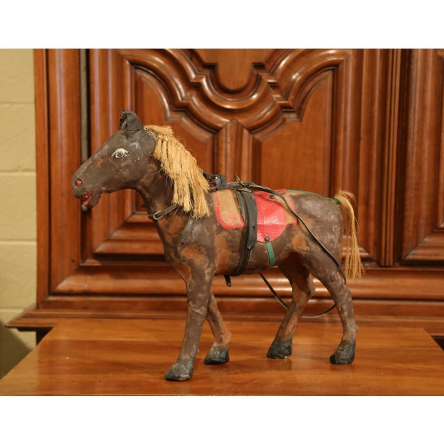 French 19th Century French Leather and Papier Mâché Horse Sculpture With Horsehair Mane For Sale - Image 3 of 10