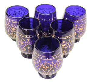 Italian Drinking Cups in Cobalt Blue Glass with Gilt Decor, 1960s, Set of 6