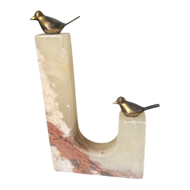 Uttermost Songbirds Onyx and Brass Sculpture Birds Bookend For Sale