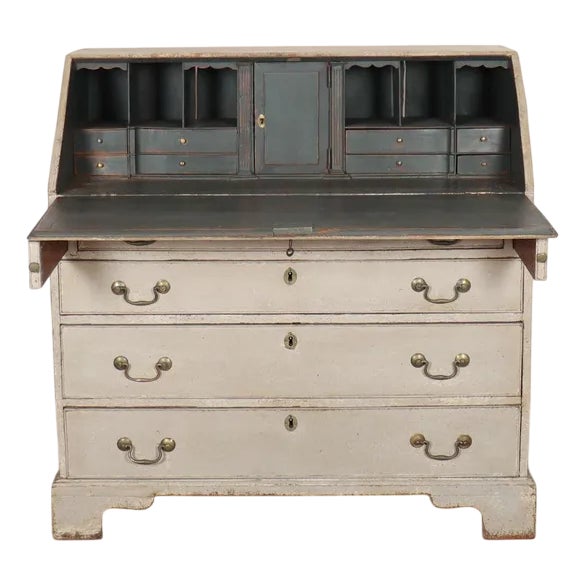 English Painted Secretaire in Oak For Sale