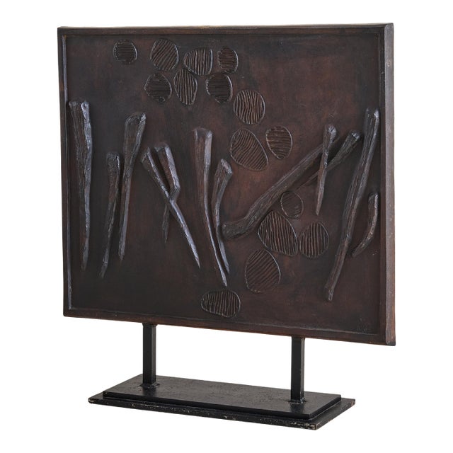 1980s French Cast Iron Sculpture with Abstract Motifs by René Coutelle For Sale
