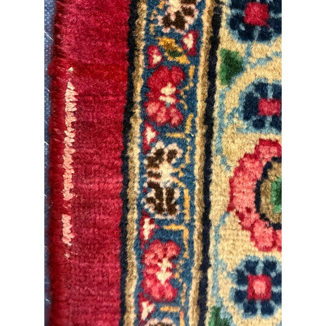 Ruby Red Large Hand-Knotted Persian Kerman Wool Rug, Floral Medallion Design For Sale - Image 8 of 8