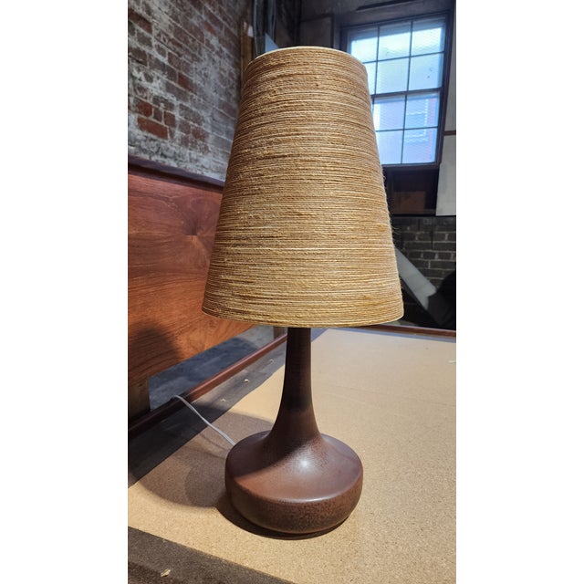 Mid-Century Modern 1970s Bostlund Mid-Century Ceramic Lamp With Original Fiberglass Shade For Sale - Image 3 of 7