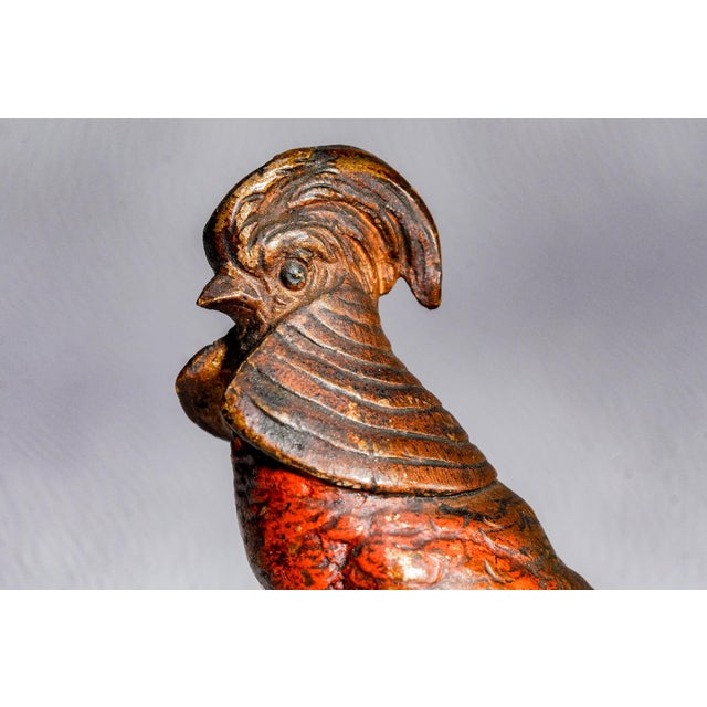 Austrian Antique Cold Painted Bronze Pheasant Bird Marble Catchall Dish For Sale - Image 4 of 17