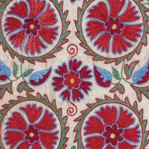Infuse your home with the rich heritage of Central Asia with this exquisite Hand-Embroidered Suzani Cushion Cover, crafted...