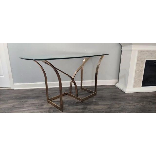 1980s Vintage Metal Base Console Table For Sale - Image 4 of 11