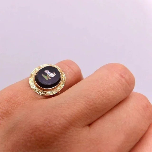 Metal 14K Micro Mosaic Bird Ring Size 5.5 For Sale - Image 7 of 7