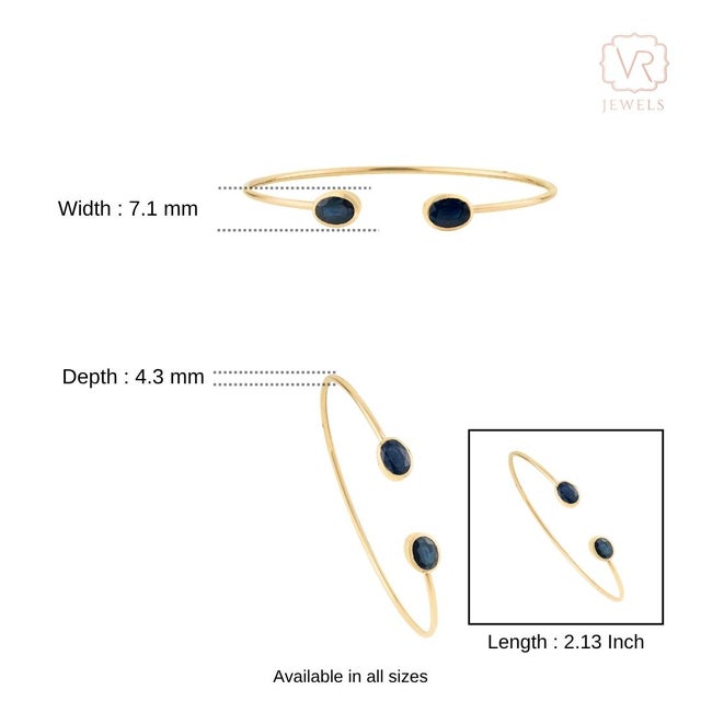 3.08 Carat Blue Sapphire Open Cuff Bangle Bracelet in 14k Yellow Gold For Sale - Image 12 of 16