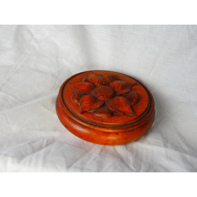 1960s Midcentury French Large Turned Wood Box With Carved Flower For Sale - Image 5 of 11
