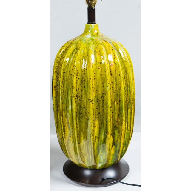 1960s Large Italian Melon Form Ceramic Lamps, Circa 1960 - a Pair For Sale - Image 5 of 11