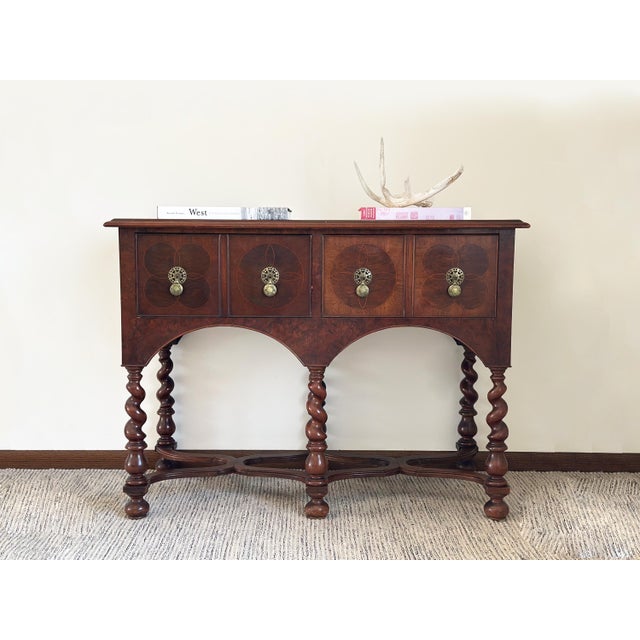 Here is a exquisite antique English mahogany dressing table circa 18th Century. This William & Mary style piece features...