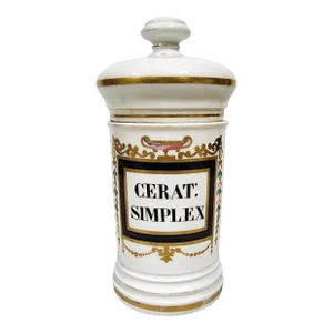 Mid-19th Century French Glazed Porcelain Apothecary/Pharmaceutical Jar With Lid - 'Cerat: Simplex'