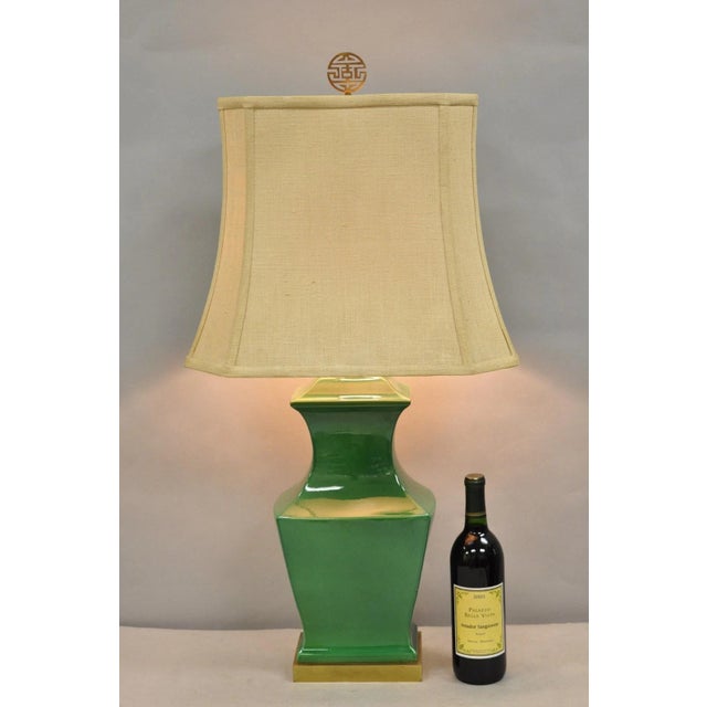 Vintage Paul Hanson Chinoiserie Green Porcelain Jardiniere Oriental Table Lamp. Circa Late 20th Century. Measurements:...