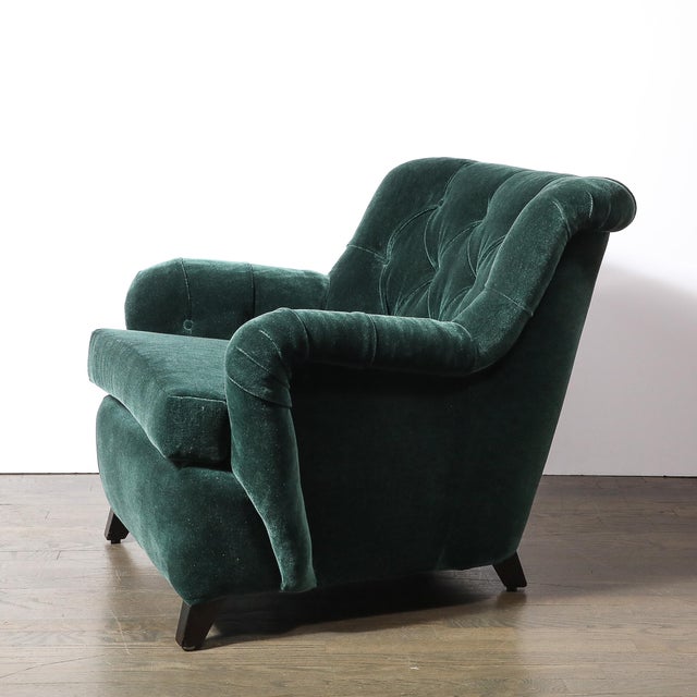 Mid-Century Modern Mid-Century Diamond Tufted Back Viridian Green Velvet Lounge Chair by James Mont For Sale - Image 3 of 10