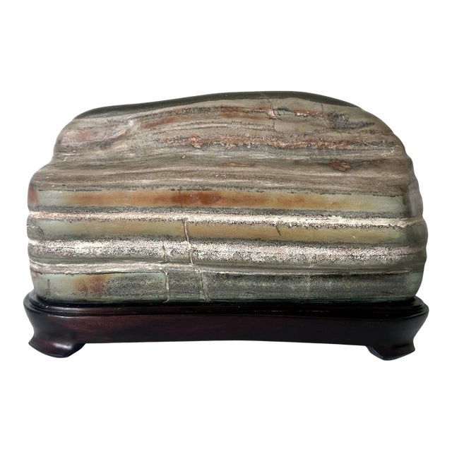 Chinese Scholar Stone Caitao Rock on Display Stand For Sale