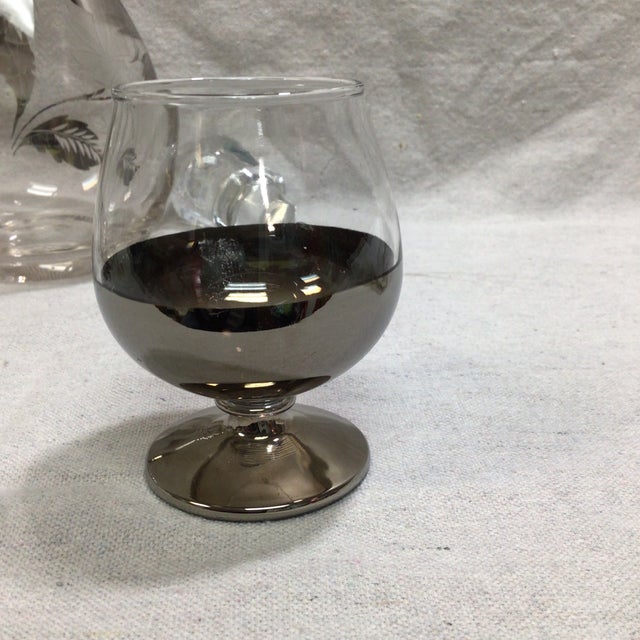 Vintage Etched a Silver Leaf Brandy/Port Decanter With 4 Ombré Brandy Glasses-Set of 5 For Sale - Image 10 of 12