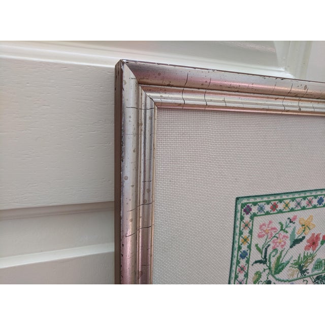 Large Vintage Floral Cross-Stitch Silver Leaf Wall Mirror For Sale In Charlotte - Image 6 of 13