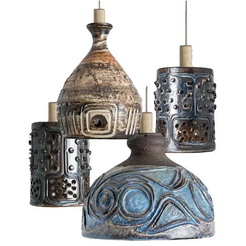 Danish Brown Ceramic Pendant Light, 1970 For Sale