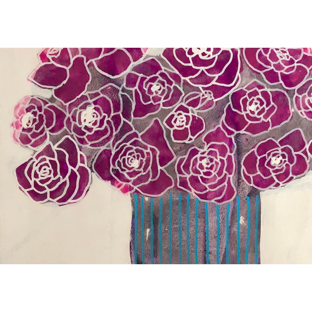 Contemporary Original Painting on Paper by CL Auker, “Pink Roses, Blue Stripe Vase” For Sale - Image 10 of 10
