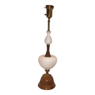 Vintage White Opaline and Wood Table Lamp For Sale