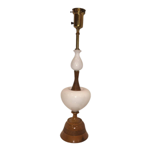 Vintage White Opaline and Wood Table Lamp